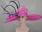 Fuchsia Derby Hat: Navy Feather & Sinamay Bow Ascot Hat