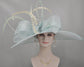 Powder Blue Kentucky Derby Hat: Wide Brim Feathered Sinamay Bow