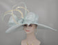 Powder Blue Kentucky Derby Hat: Wide Brim Feathered Sinamay Bow