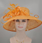 Orange Sinamay Kentucky Derby Hat: Wide Brim Feather Ascot Hat