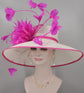 White Sinamay Derby Hat: Fuchsia Feather Ascot Hat