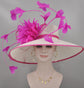 White Sinamay Derby Hat: Fuchsia Feather Ascot Hat