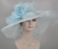 Powder Blue Jumbo Silk Flower Sinamay Hat: Wide Brim Derby Dress Hat