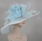 Powder Blue Jumbo Silk Flower Sinamay Hat: Wide Brim Derby Dress Hat