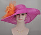 Fuchsia Pink Sinamay Derby Hat: Orange Silk Flower Wide Brim