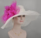 Sinamay Kentucky Derby Hat: White Floppy Brim with Fuchsia Silk Flower