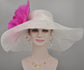 Sinamay Kentucky Derby Hat: White Floppy Brim with Fuchsia Silk Flower