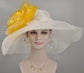 Wide Brim Sinamay Derby Hat with Lemon Yellow Silk Flower