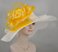 Wide Brim Sinamay Derby Hat with Lemon Yellow Silk Flower