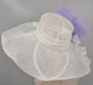 White Sinamay Kentucky Derby Hat: Lavender Silk Flower Wide Brim