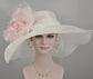 White with Blush Pink Silk Flower Wide Brim Kentucky Derby Hat,Ascot Hat for Wedding Tea Party,Garden Party Hat, Mother of the Bride,Church