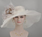 White w Taupe Jumbo Silk Flower, Kentucky Derby hat, Church hat, Wedding hat, Tea Party hat , Floppy Wide Brim Sinamay Dress Hat