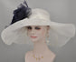 Wide Brim Sinamay Kentucky Derby Hat: White w Navy Silk Flower