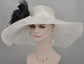 White w Black Jumbo Silk Flower, Kentucky Derby hat, Church hat, Wedding hat, Tea Party hat , Floppy Wide Brim Sinamay Dress Hat