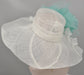 Wide Brim Sinamay Derby Hat: White with Turquoise Silk Flower