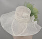 Wide Brim Sinamay Derby Hat: White with Green Silk Flower