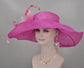 Fuchsia Hot Pink Pink Feather Flower Wide Brim Sinamay Hat Kentucky Derby Hat, Church  Wedding Hat, Easter Hat