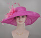 Fuchsia Hot Pink Pink Feather Flower Wide Brim Sinamay Hat Kentucky Derby Hat, Church  Wedding Hat, Easter Hat