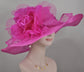 Fuchsia Sinamay Derby Hat: Jumbo Silk Flower Wide Brim