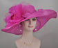 Fuchsia Sinamay Derby Hat: Jumbo Silk Flower Wide Brim