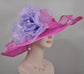 Fuchsia Pink Sinamay Kentucky Derby Hat: Lavender Silk Flower Wide Brim