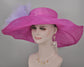 Fuchsia Pink Sinamay Kentucky Derby Hat: Lavender Silk Flower Wide Brim