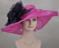 Fuchsia Pink Sinamay Derby Hat: Navy Blue Silk Flower Wide Brim