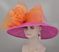 Sinamay Kentucky Derby Hat: Hot Pink Wide Brim with Orange Silk Flower