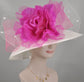 Kentucky Derby Hat: White Sinamay Wide Brim with Fuchsia Silk Flower