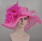 Hot Pink Sinamay Kentucky Derby Hat: Jumbo Silk Flower Wide Brim