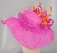 Fuchsia Feather Flower Derby Hat: Orange Accent Sinamay Brim