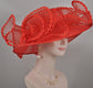Red Sinamay Kentucky Derby Hat: Feather Flower Tea Party Hat