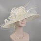 Off White Sinamay Kentucky Derby Hat: Wide Brim Wedding Ascot Hat
