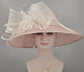 Church Kentucky Derby Hat Carriage Tea Party Wedding  With Jumbo Feather Flower and Bows Blush Pink w Ivory