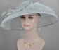 Powder Blue Sinamay Wide Brim Hat: Rhinestone Bow, Ostrich Feather