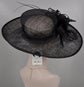 Black Sinamay Derby Hat: Wide Brim Feather Ascot Hat