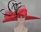 Red Sinamay Kentucky Derby Hat: Feather Ascot Race Day Hat