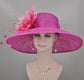 Fuchsia Feather Flower Derby Hat: Wide Brim Sinamay, Royal Ascot