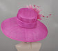 Fuchsia Feather Flower Derby Hat: Wide Brim Sinamay, Royal Ascot