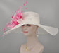 White with Pink Feather Flower Wide Brim Kentucky Derby Hat, Ascot Hat for Wedding Tea Party, Garden Party Hat, Mother of the Bride, Church