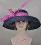 Navy Blue Sinamay Kentucky Derby Hat: Hot Pink Feathered Wide Brim