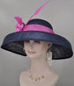 Navy Blue Sinamay Kentucky Derby Hat: Hot Pink Feathered Wide Brim