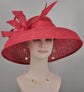 Red Sinamay Kentucky Derby Hat: Audrey Hepburn Style Wide Brim