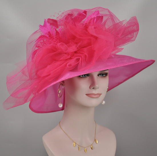 Fuchsia Organza Kentucky Derby Hat: Tea Party Wedding Hat