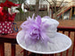 White Lavender Feathers Wide Brim Kentucky Derby Hat,Ascot Hat for Wedding & Tea Party, Garden Party Hat, Mother of the Bride, Church