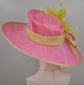 Hot Pink w Lime Green  Feather Flower  Wide Brim Sinamay  Kentucky Derby Hat Tea Party Carriage Party