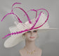 White Bow Tea Party Hat Wide Brim Kentucky Derby Hat,Ascot Hat for Wedding & Tea Party, Garden Party Hat, Mother of the Bride, Church