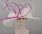 White Bow Tea Party Hat Wide Brim Kentucky Derby Hat,Ascot Hat for Wedding & Tea Party, Garden Party Hat, Mother of the Bride, Church