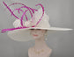 White Bow Tea Party Hat Wide Brim Kentucky Derby Hat,Ascot Hat for Wedding & Tea Party, Garden Party Hat, Mother of the Bride, Church