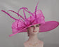 Wide Brim Kentucky Derby Hat, Ascot Hat for Wedding & Tea Party, Garden Party Hat, Mother of the Bride, Church Fuchsia/Hot Pink